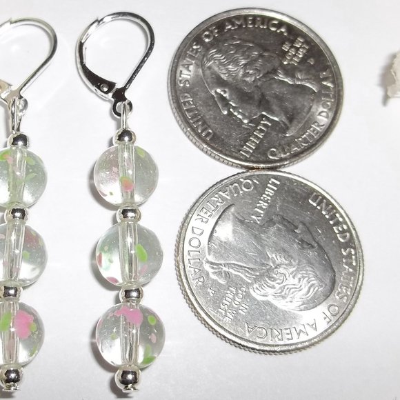 Clear Pink & Green Earring Set Handmade NWT 5146 - Picture 8 of 8